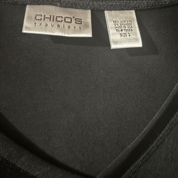 Chicos Travelers Top Womens Large Black Acetate Slinky Stretch V Neck Blouse - Picture 7 of 8